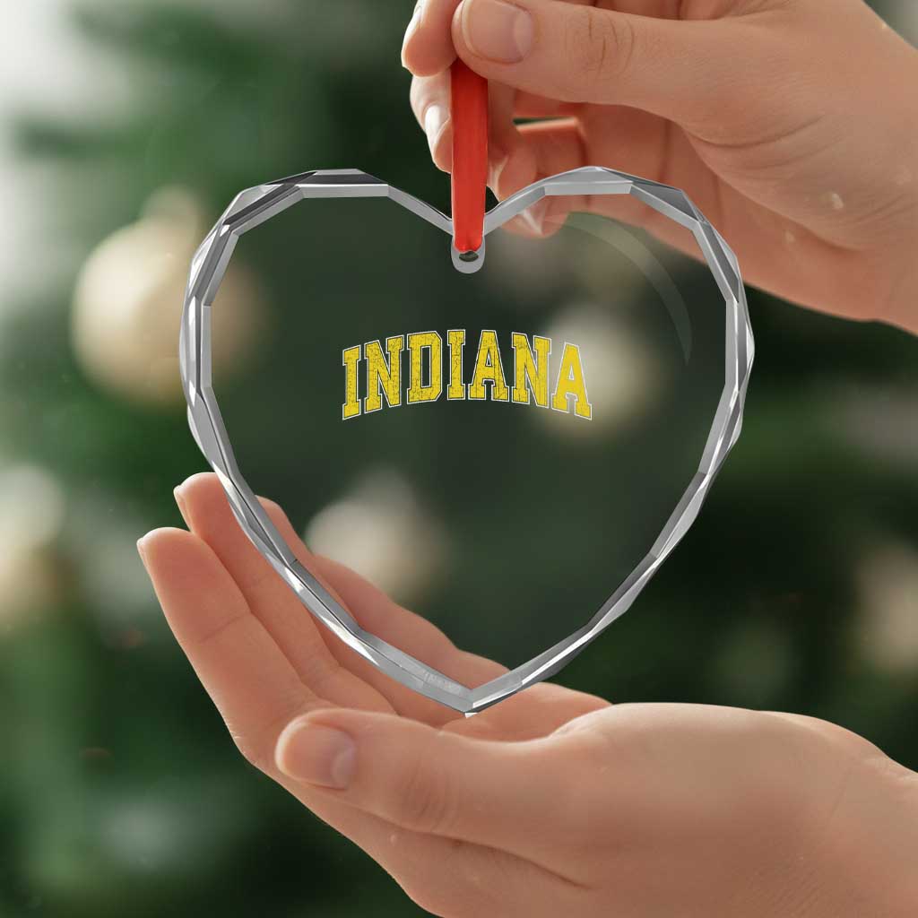 Vintage Indiana IN Heart Crystal Glass Ornament Retro Throwback Design Classic Yellow Athletic Sports TS02 Print Your Wear