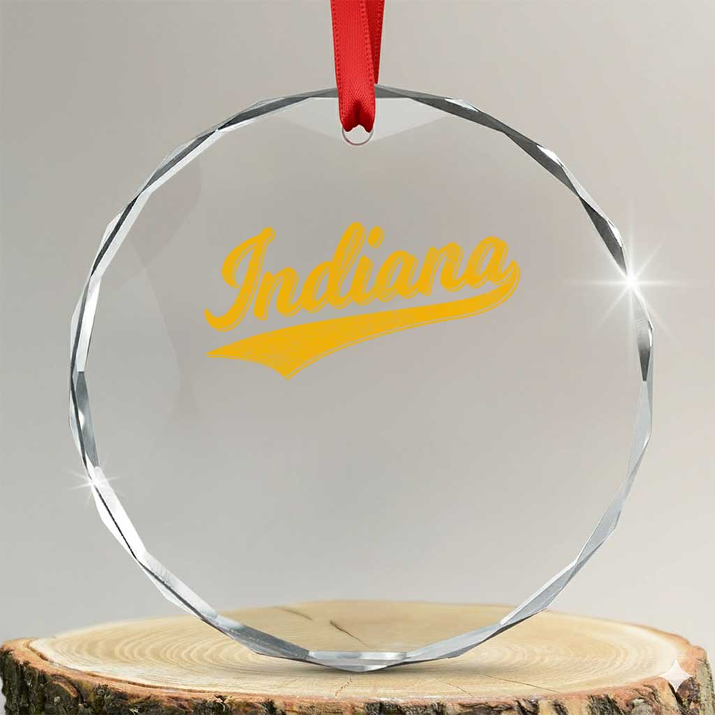 Vintage Indiana Retro Yellow Throwback Distressed Crystal Glass Ornament Retro Classic IN State Pride TS02 Transparent Glass 3'' Circle Print Your Wear