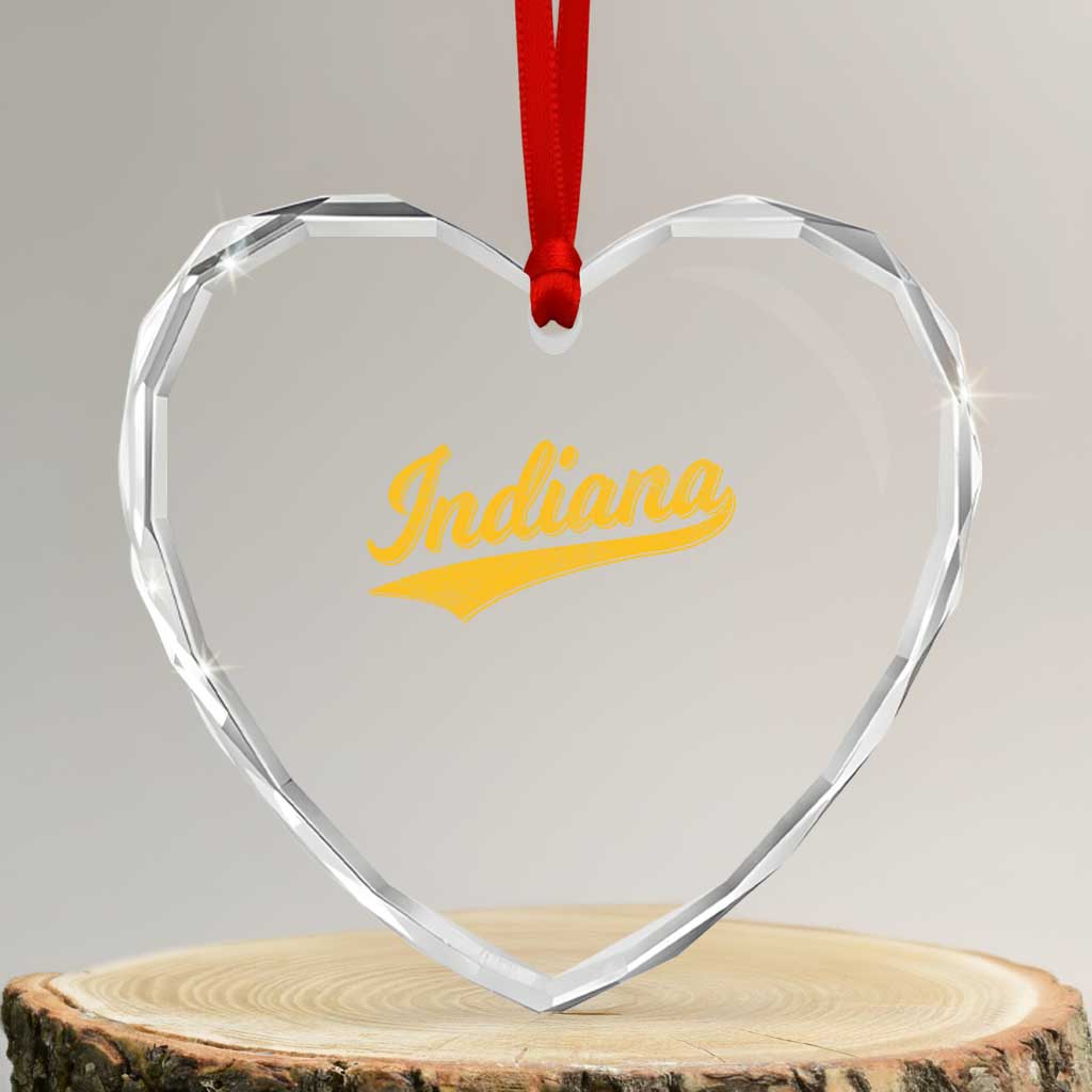 Vintage Indiana Retro Yellow Throwback Distressed Heart Crystal Glass Ornament Retro Classic IN State Pride TS02 Transparent Glass 3'' Heart Print Your Wear