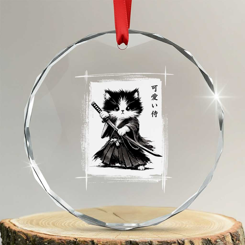 Vintage Japanese Art Samurai Cat Crystal Glass Ornament Sumie Kawaii Cat Lover Gift TS12 Transparent Glass 3'' Circle Print Your Wear
