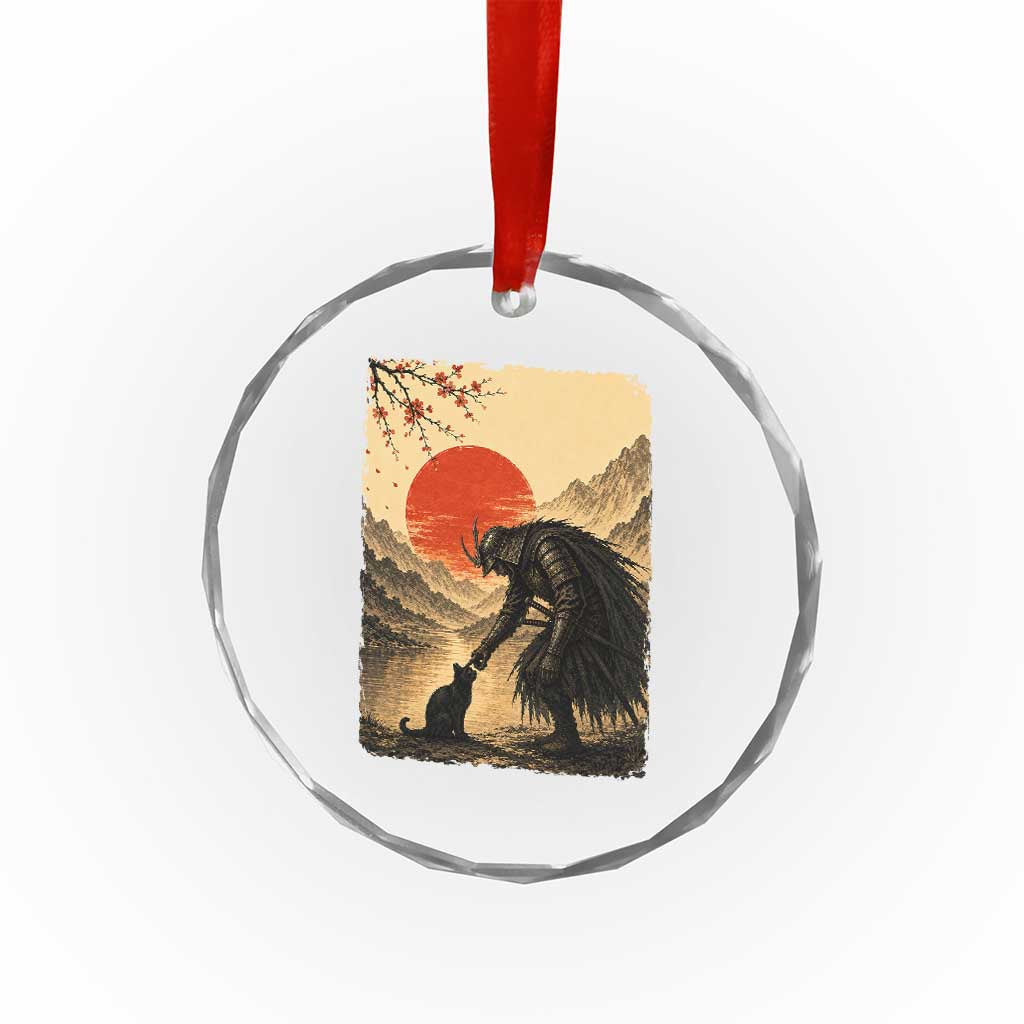 Vintage Japanese Art Samurai Warrior Black Cat Crystal Glass Ornament Ukiyoe Style Boop Meme