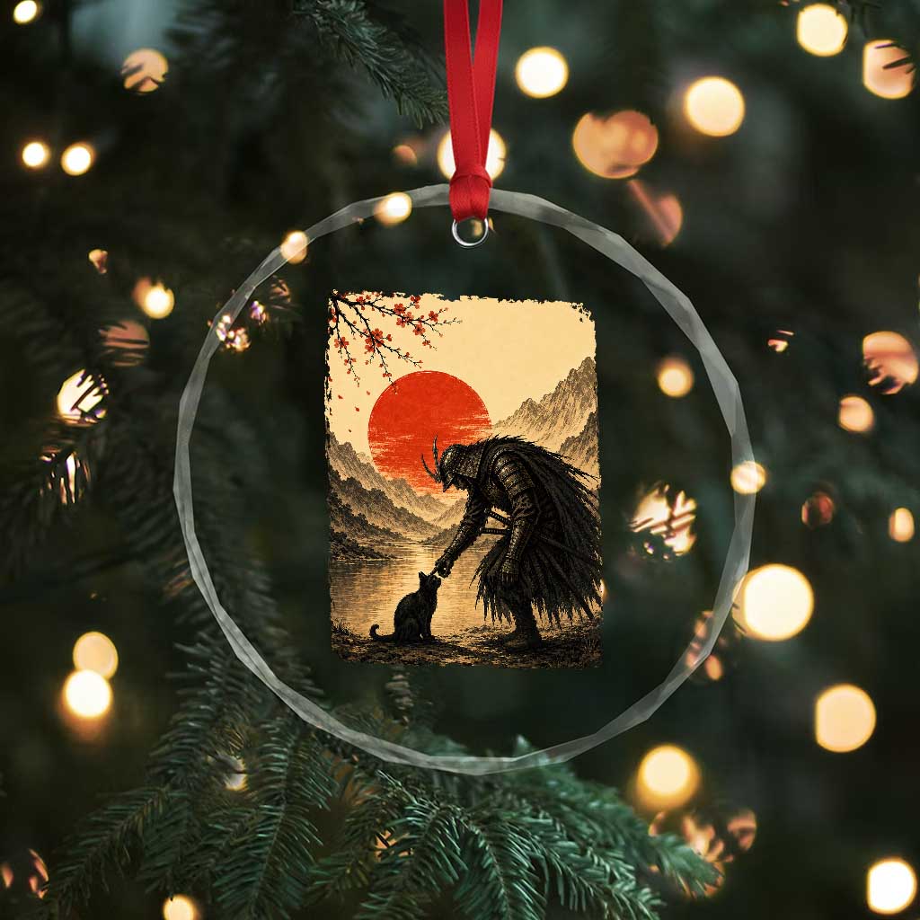 Vintage Japanese Art Samurai Warrior Black Cat Crystal Glass Ornament Ukiyoe Style Boop Meme