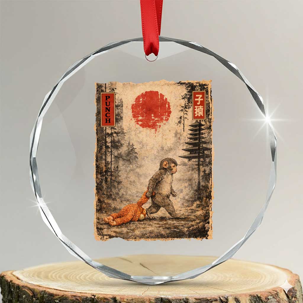 Vintage Japanese Baby Monkey Punch Crystal Glass Ornament Kawaii Macaque Ukiyo-e Art Funny TS10 Transparent Glass 3'' Circle Print Your Wear
