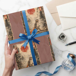 Vintage Japanese Baby Monkey Punch Wrapping Paper Roll Kawaii Macaque Ukiyo-e Art Funny TS10 Mocha Print Your Wear