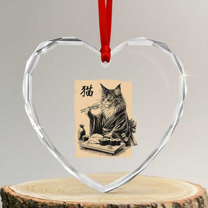 Vintage Japanese Cat Eating Sushi Heart Crystal Glass Ornament Funny Maine Coon Kimono Gift TS12 Transparent Glass 3'' Heart Print Your Wear
