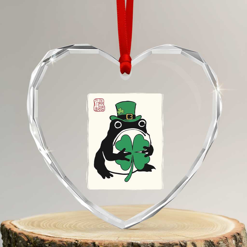 Vintage Japanese Grumpy Frog Heart Crystal Glass Ornament Lucky St Paddys Day TS12 Transparent Glass 3'' Heart Print Your Wear