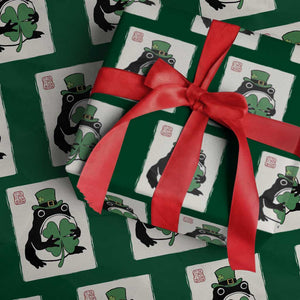 Vintage Japanese Grumpy Frog Wrapping Paper Roll Lucky St Paddys Day TS12 Green Print Your Wear