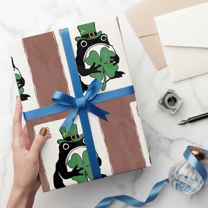 Vintage Japanese Grumpy Frog Wrapping Paper Roll Lucky St Paddys Day TS12 Mocha Print Your Wear
