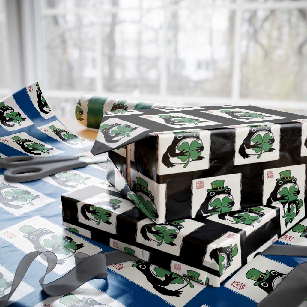 Vintage Japanese Grumpy Frog Wrapping Paper Roll Lucky St Paddys Day TS12 Black Print Your Wear