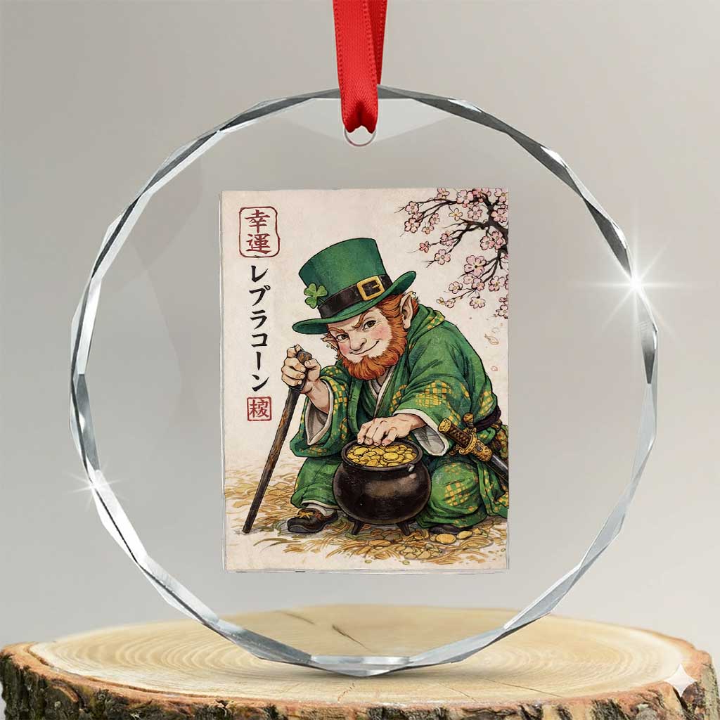 Vintage Japanese Leprechaun St Patricks Day Shamrock Ukiyo e Art Crystal Glass Ornament TS11 Transparent Glass 3'' Circle Print Your Wear