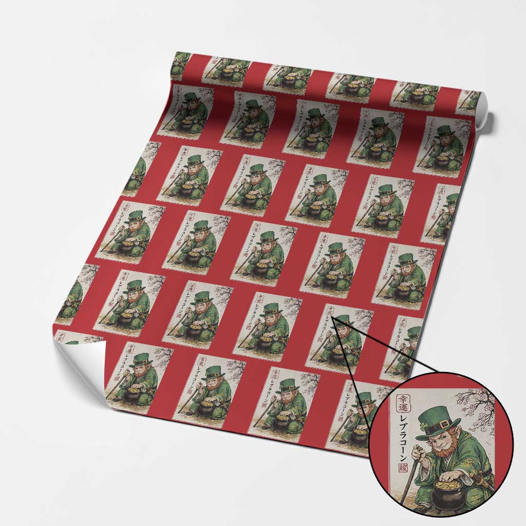 Vintage Japanese Leprechaun St Patricks Day Shamrock Ukiyo e Art Wrapping Paper Roll TS11 Red Print Your Wear
