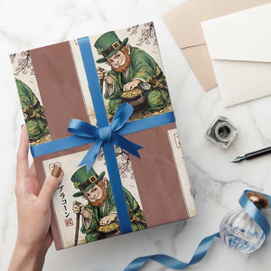Vintage Japanese Leprechaun St Patricks Day Shamrock Ukiyo e Art Wrapping Paper Roll TS11 Mocha Print Your Wear