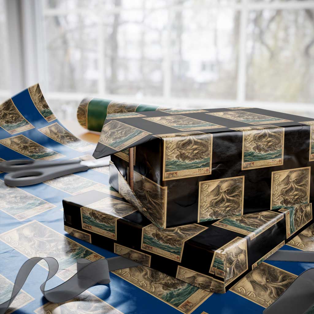 Vintage Japanese Sea Monster Wrapping Paper Roll Retro Mythology Newspaper Ukiyo-e Art TS10 Black Print Your Wear