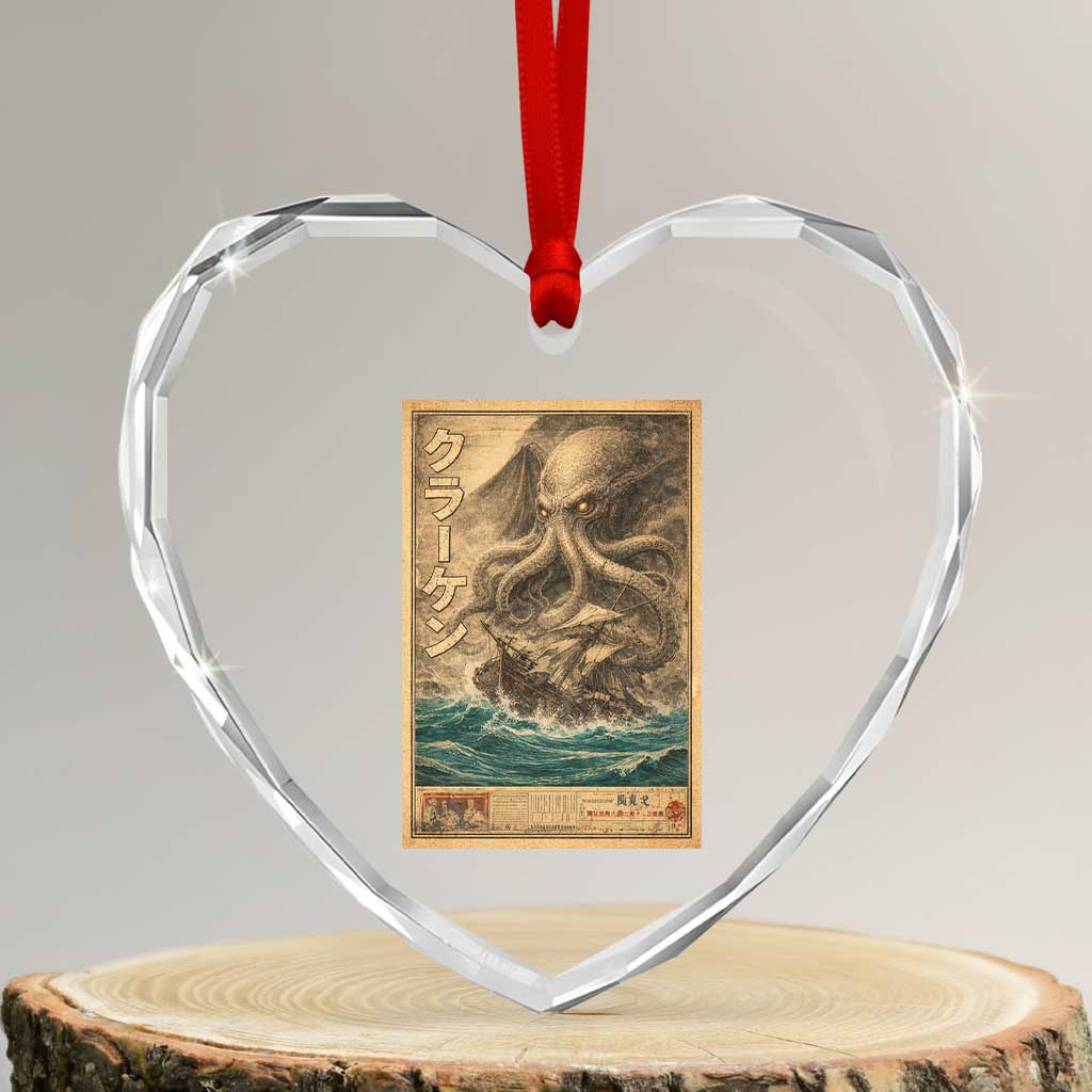 Vintage Japanese Sea Monster Heart Crystal Glass Ornament Retro Mythology Newspaper Ukiyo-e Art TS10 Transparent Glass 3'' Heart Print Your Wear