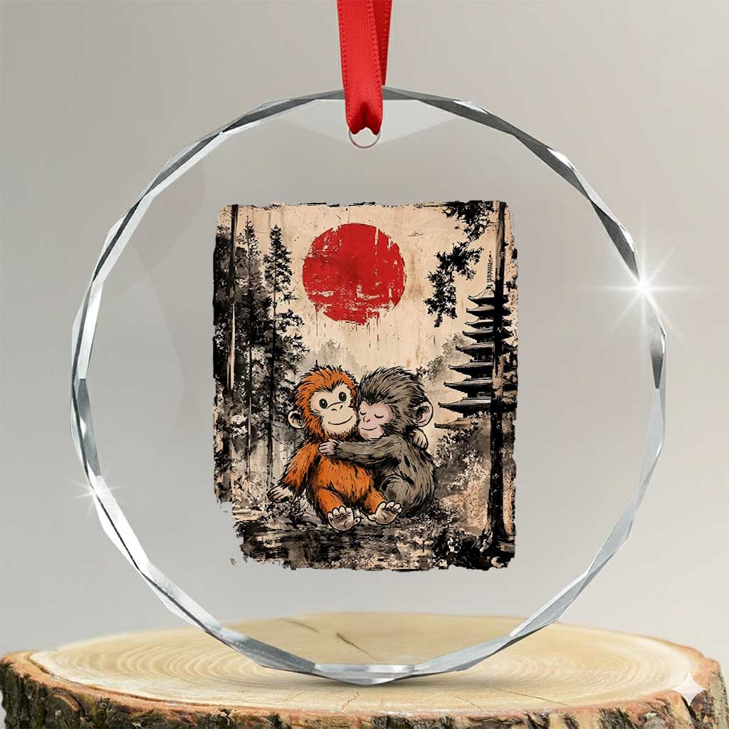 Vintage Japanese Ukiyoe Punch Baby Monkey Crystal Glass Ornament Kawaii Animal Gift TS12 Transparent Glass 3'' Circle Print Your Wear