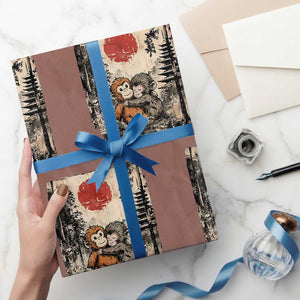 Vintage Japanese Ukiyoe Punch Baby Monkey Wrapping Paper Roll Kawaii Animal Gift TS12 Mocha Print Your Wear