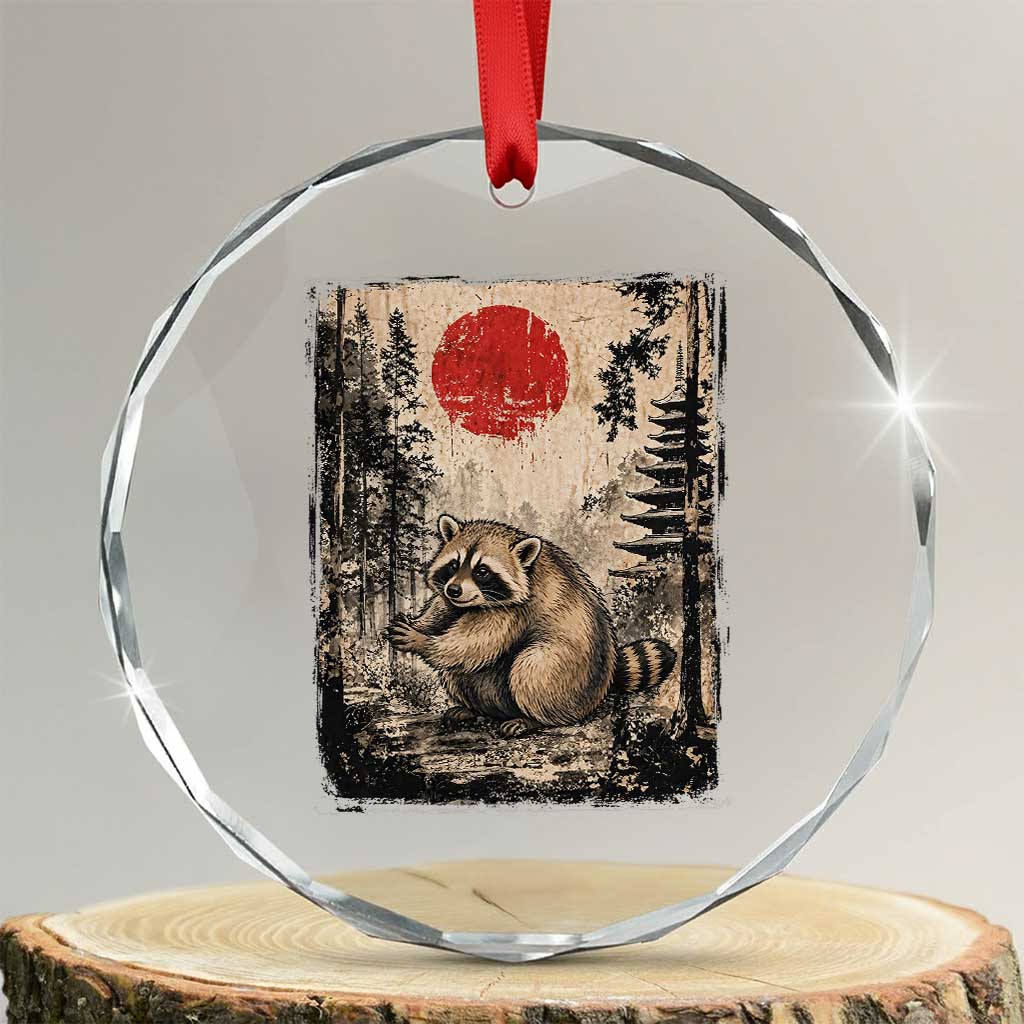 Vintage Japanese Ukiyoe Raccoon Crystal Glass Ornament Seattle Short Spine Trash Panda TS12 Transparent Glass 3'' Circle Print Your Wear