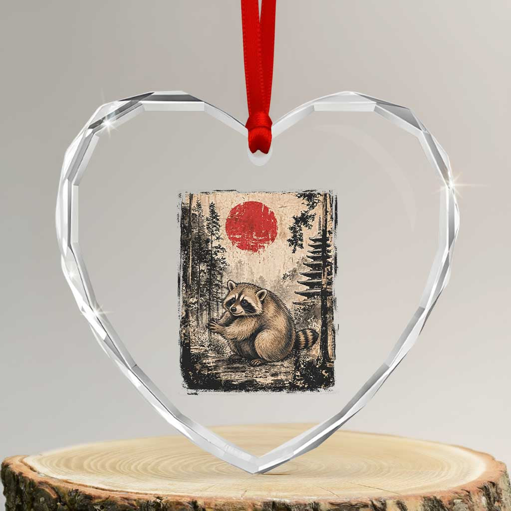 Vintage Japanese Ukiyoe Raccoon Heart Crystal Glass Ornament Seattle Short Spine Trash Panda