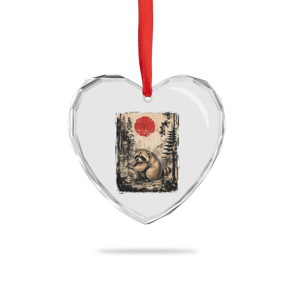 Vintage Japanese Ukiyoe Raccoon Heart Crystal Glass Ornament Seattle Short Spine Trash Panda