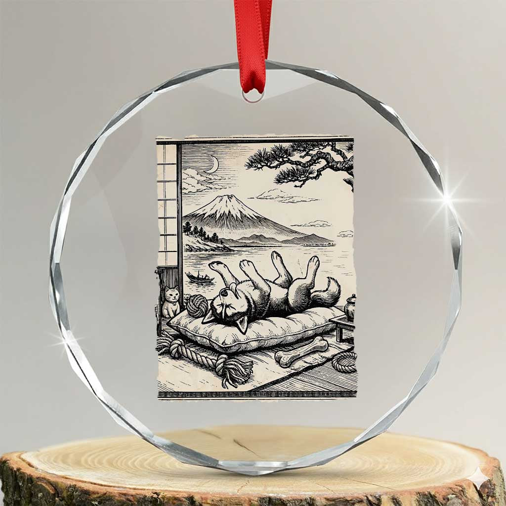 Vintage Japanese Ukiyoe Siberian Husky Crystal Glass Ornament Cute Sleeping Animal Gift TS12 Transparent Glass 3'' Circle Print Your Wear
