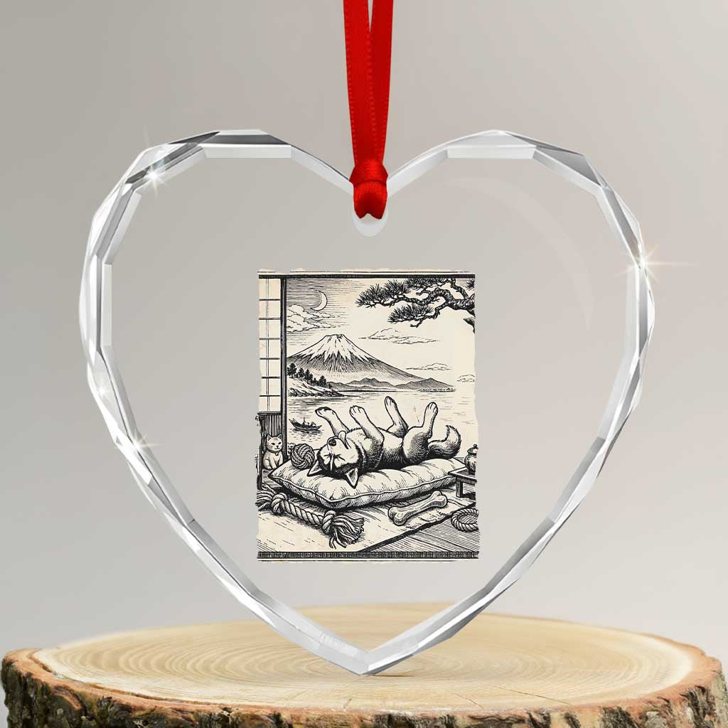 Vintage Japanese Ukiyoe Siberian Husky Heart Crystal Glass Ornament Cute Sleeping Animal Gift TS12 Transparent Glass 3'' Heart Print Your Wear