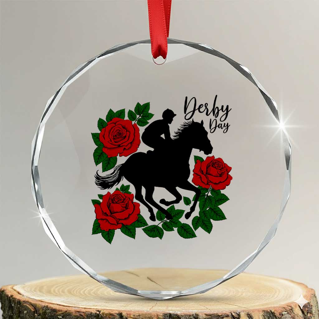 Vintage Jockey and Roses Horse Racing Graphic Crystal Glass Ornament Classic Derby Day Fan TS02 Transparent Glass 3'' Circle Print Your Wear