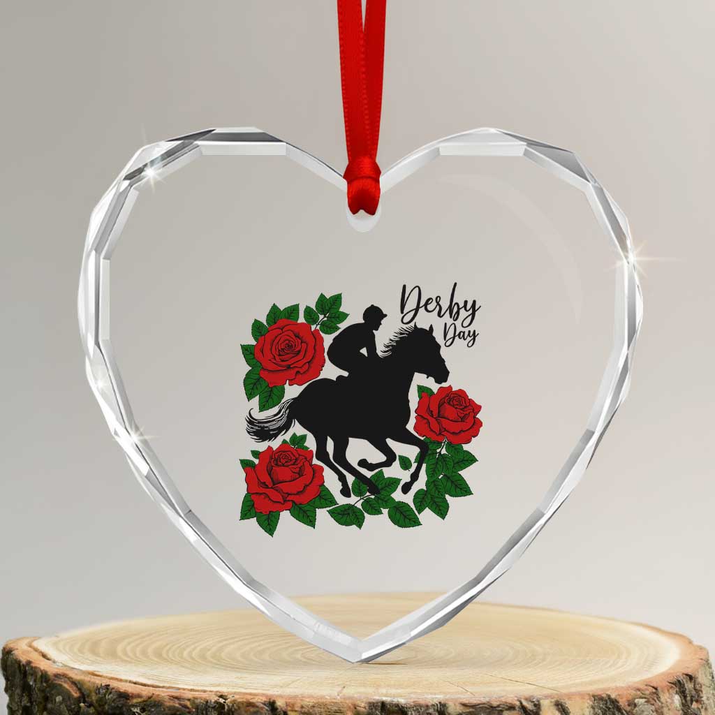 Vintage Jockey and Roses Horse Racing Graphic Heart Crystal Glass Ornament Classic Derby Day Fan TS02 Transparent Glass 3'' Heart Print Your Wear