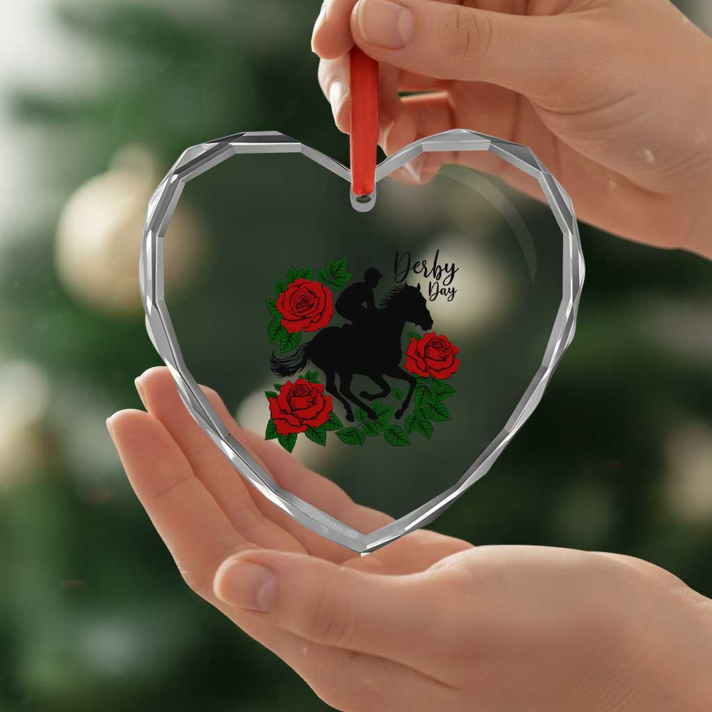 Vintage Jockey and Roses Horse Racing Graphic Heart Crystal Glass Ornament Classic Derby Day Fan TS02 Print Your Wear
