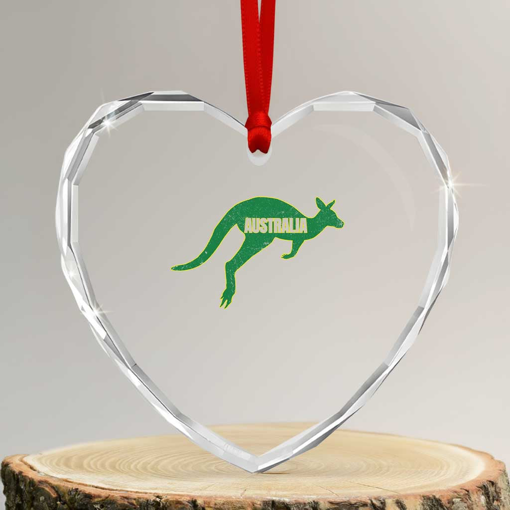 Vintage Kangaroo Australia Heart Crystal Glass Ornament Patriotic Country Pride Graphic Aussie Roo Kangaroo TS10 Transparent Glass 3'' Heart Print Your Wear