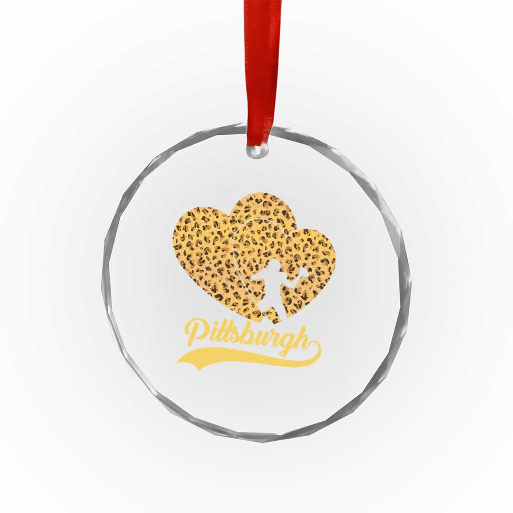 Vintage Leopard Heart Pittsburgh Pride Crystal Glass Ornament Football Lover Gift