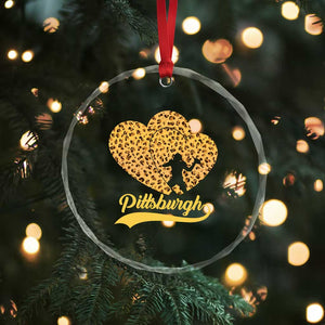 Vintage Leopard Heart Pittsburgh Pride Crystal Glass Ornament Football Lover Gift