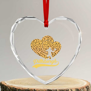 Vintage Leopard Heart Pittsburgh Pride Heart Crystal Glass Ornament Football Lover Gift