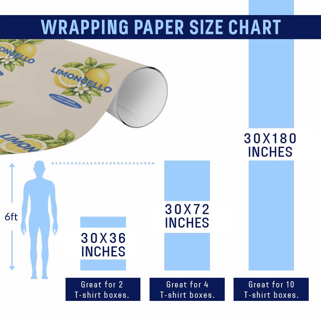 Vintage Limoncello Lemon Liqueur Wrapping Paper Roll Citrus Fruit Botanical Italian Summer Graphic