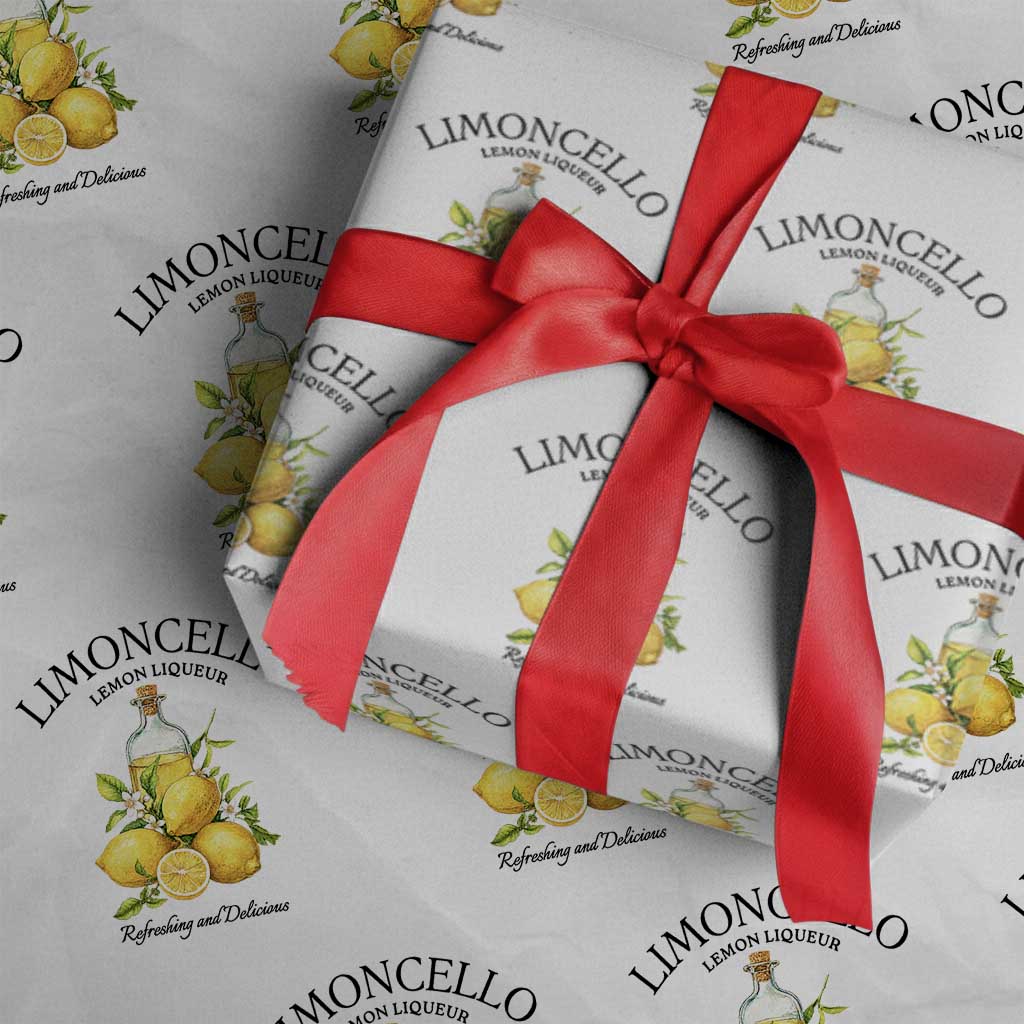 Vintage Limoncello Lemon Liqueur Wrapping Paper Roll Italian Summer Letter Fruit Printed Graphic