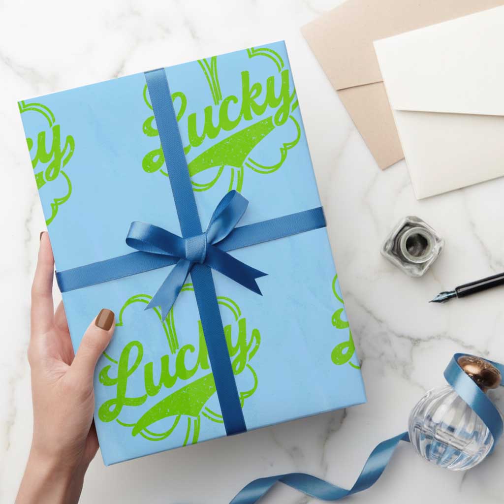 Vintage Lucky Shamrock Wrapping Paper Roll Irish St Patricks Day TS10 Light Blue Print Your Wear