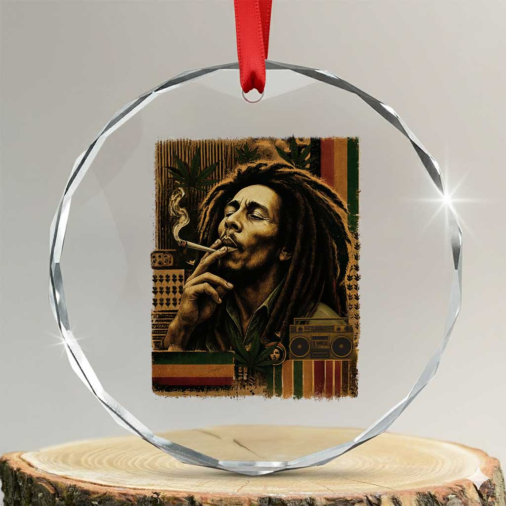 Vintage Marley Guitarist Crystal Glass Ornament Rastaman Rastafari Music Vibes Only Rasta Jamaica Reggae TS10 Transparent Glass 3'' Circle Print Your Wear