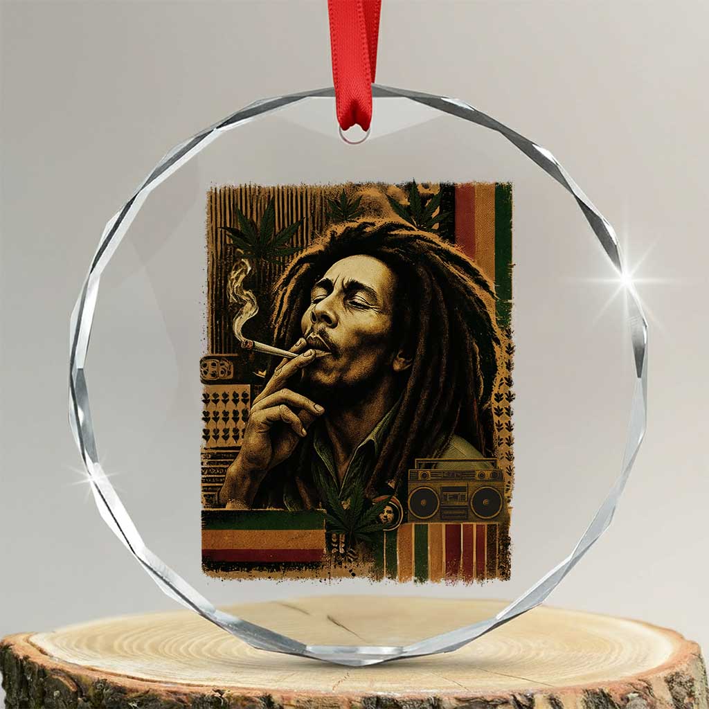 Vintage Marley Guitarist Crystal Glass Ornament Rastaman Rastafari Music Vibes Only Rasta Jamaica Reggae TS10 Transparent Glass 3'' Circle Print Your Wear