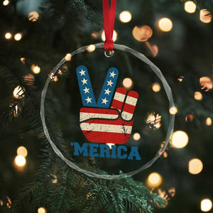 Vintage Merica Peace Sign Crystal Glass Ornament Retro Patriotic 4th of July USA Flag TS02 Print Your Wear