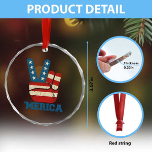 Vintage Merica Peace Sign Crystal Glass Ornament Retro Patriotic 4th of July USA Flag TS02 Print Your Wear