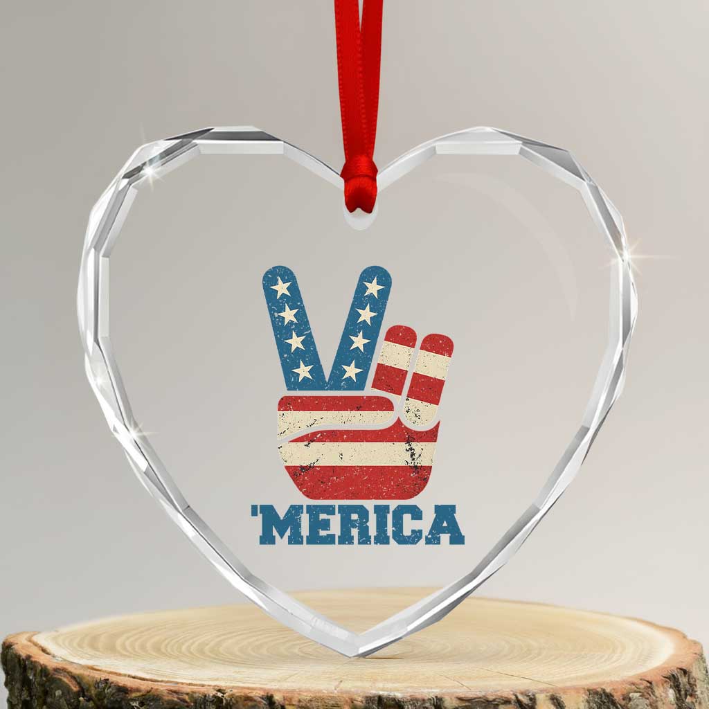 Vintage Merica Peace Sign Heart Crystal Glass Ornament Retro Patriotic 4th of July USA Flag TS02 Transparent Glass 3'' Heart Print Your Wear