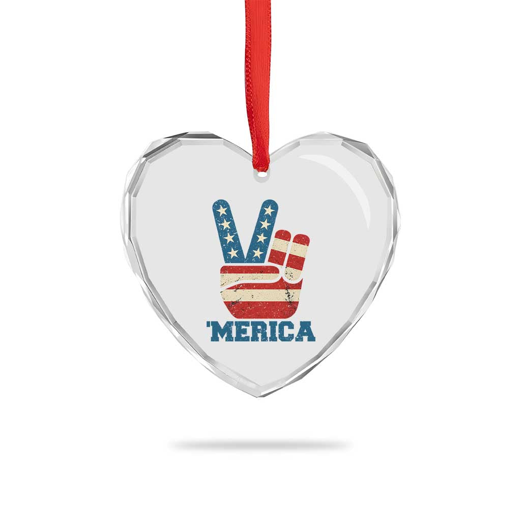 Vintage Merica Peace Sign Heart Crystal Glass Ornament Retro Patriotic 4th of July USA Flag TS02 Print Your Wear
