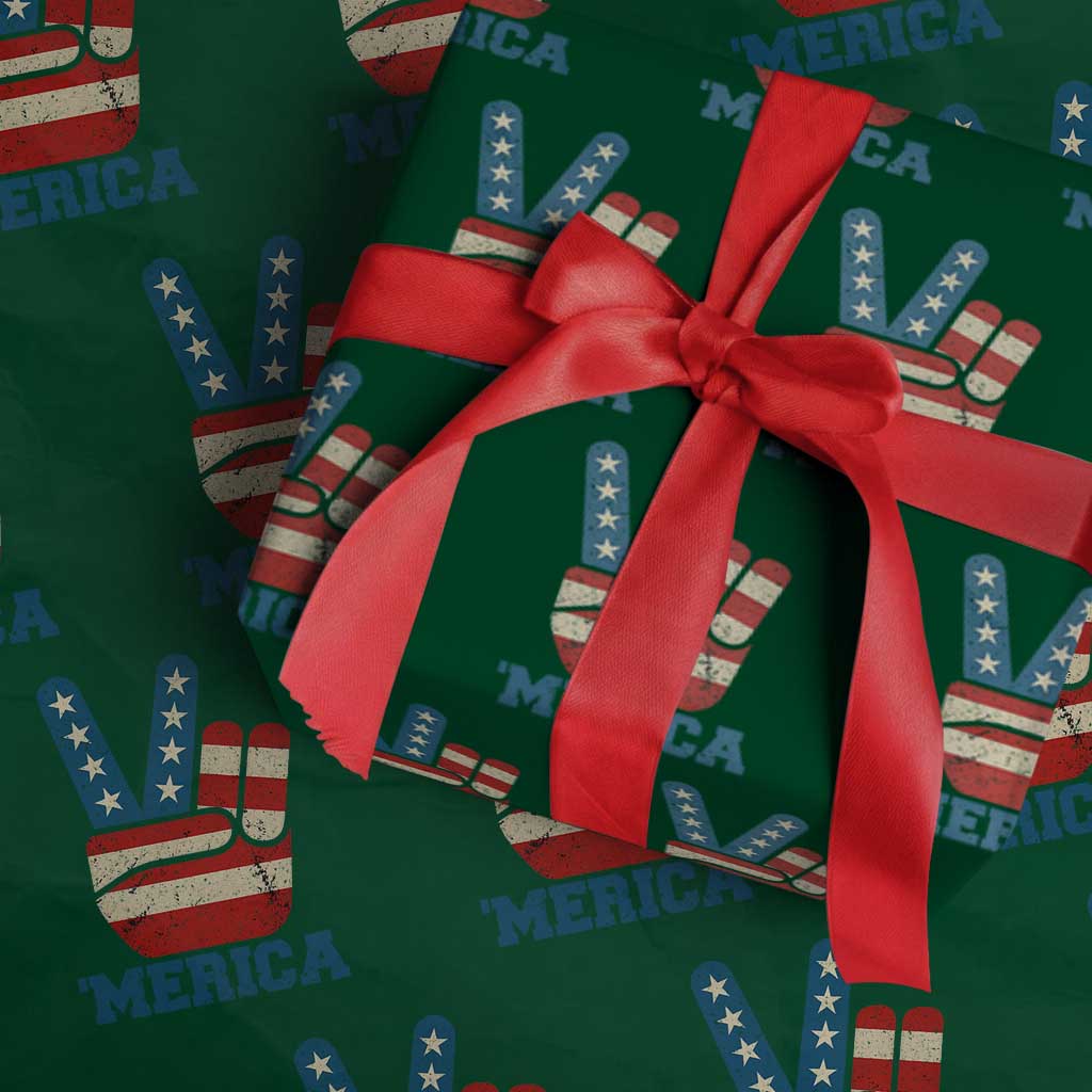 Vintage Merica Peace Sign Wrapping Paper Roll Retro Patriotic 4th of July USA Flag TS02 Green Print Your Wear
