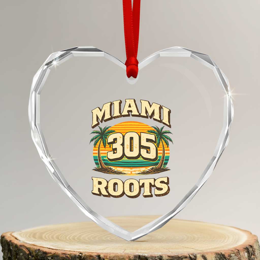 Vintage Miami 305 Roots Heart Crystal Glass Ornament Retro Sunset Palm Trees Florida Natives TS02 Transparent Glass 3'' Heart Print Your Wear