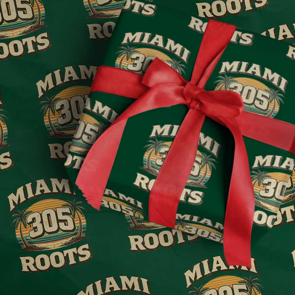 Vintage Miami 305 Roots Wrapping Paper Roll Retro Sunset Palm Trees Florida Natives TS02 Green Print Your Wear
