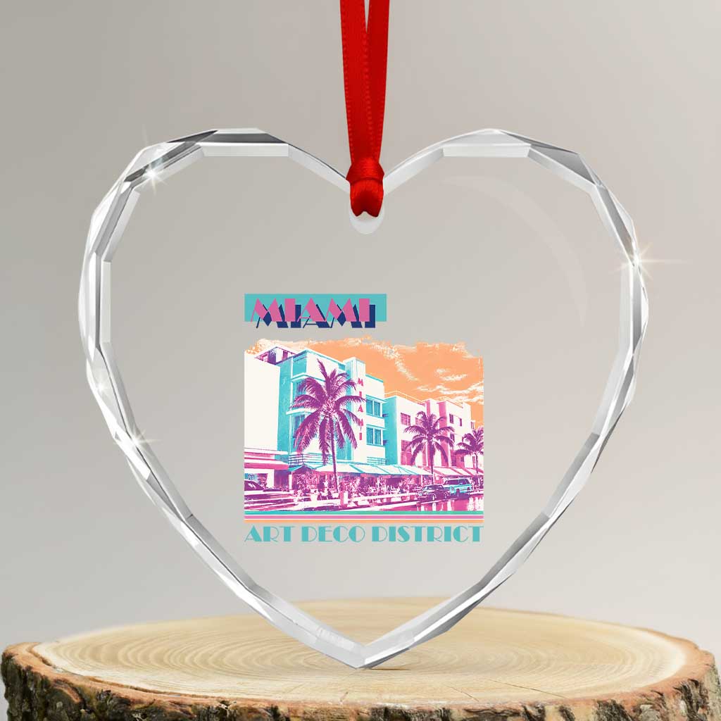 Vintage Miami Florida Art Deco Heart Crystal Glass Ornament Miami City Pride Graphic