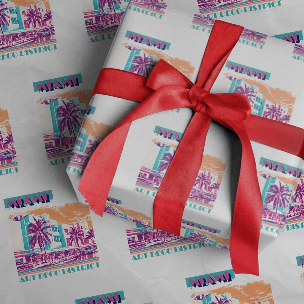 Vintage Miami Florida Art Deco Wrapping Paper Roll Miami City Pride Graphic TS14 White Print Your Wear