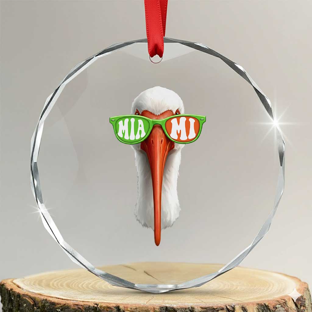 Vintage Miami White Ibis with Sunglasses Crystal Glass Ornament TS11 Transparent Glass 3'' Circle Print Your Wear