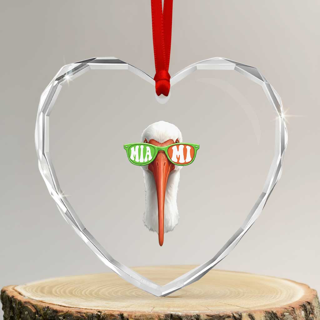 Vintage Miami White Ibis with Sunglasses Heart Crystal Glass Ornament TS11 Transparent Glass 3'' Heart Print Your Wear