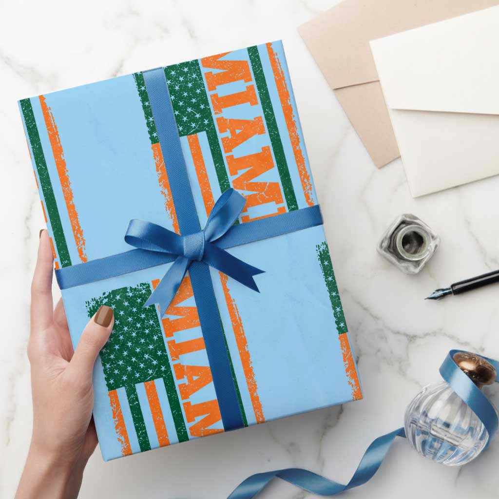 Vintage Miami Wrapping Paper Roll Classic Retro City USA Flag Game Day TS10 Light Blue Print Your Wear