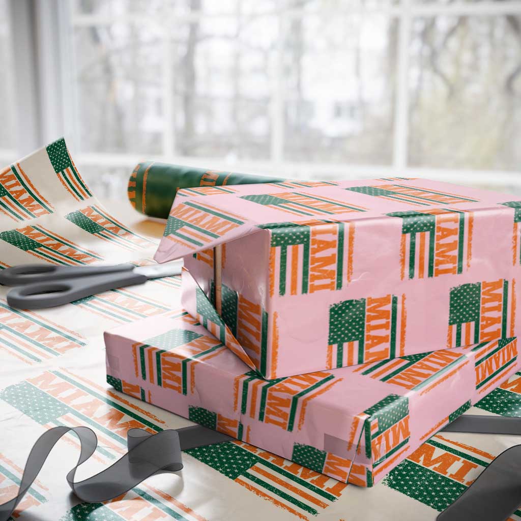 Vintage Miami Wrapping Paper Roll Classic Retro City USA Flag Game Day TS10 Light Pink Print Your Wear